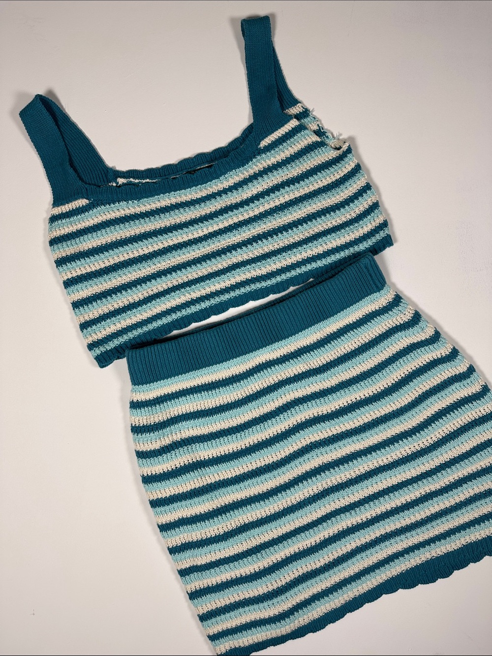 wild fable Teal and off White Striped Knit Two-Piece Set